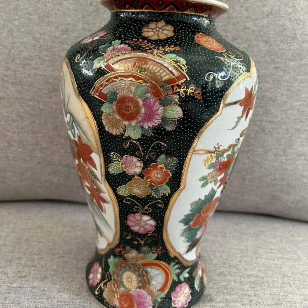 Vintage Hand Painted Enamel Decorative Oriental Vase - Picture 4 of 9